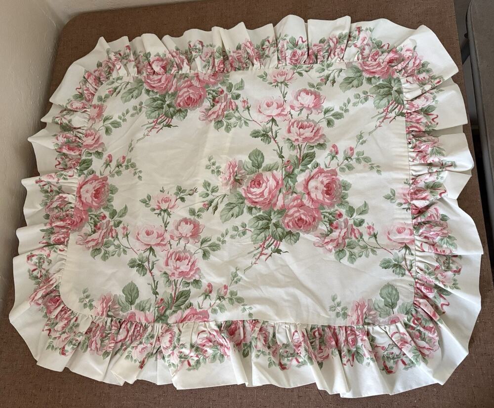 Vintage Laura Ashley Pink Rose Floral Ruffled Standard Pillow Shams Set of 2